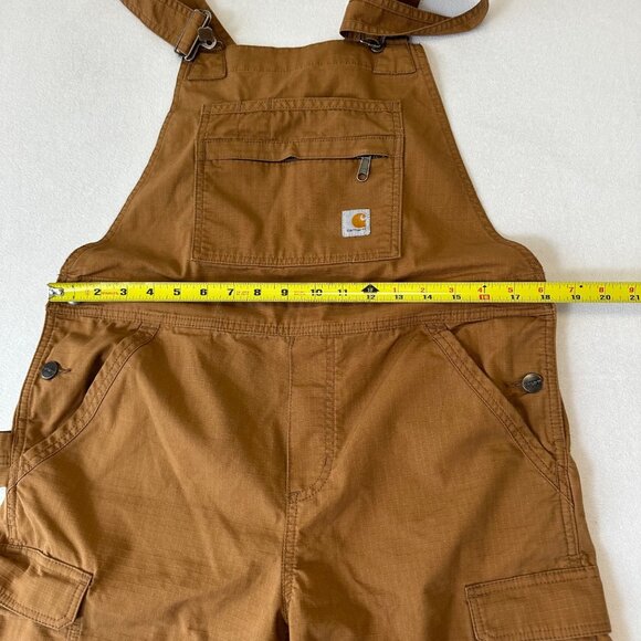 Carhartt Womens Force Cargo Shortalls Size M (8/10) Stretch Utility Tan Brown - Picture 9 of 11